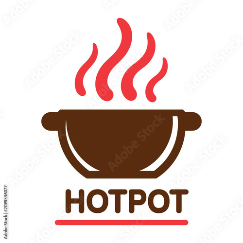 Принти на полотні Hot Pot Icon: A stylized illustration of a hot pot, emanating steam, with the word HOTPOT beneath it, symbolizing warmth and delicious cuisine