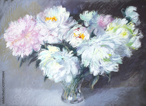Pastel illustration of peony flowers bouquet.