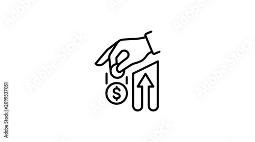 Hand inserting coin into growth chart icon