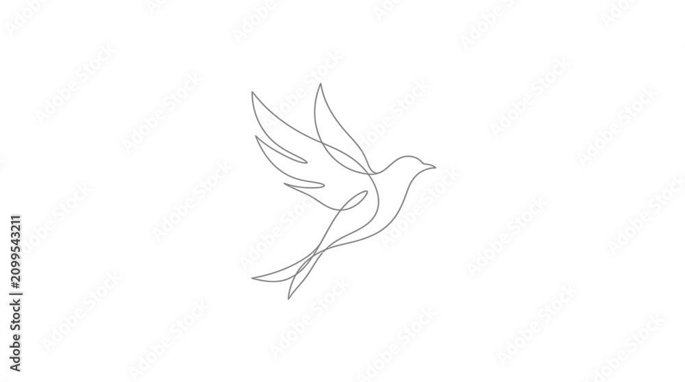 Fototapeta premium Minimalist continuous line drawing of a flying bird with spread wings