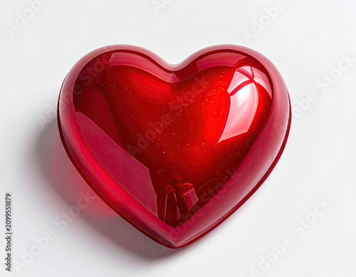Shiny Red Heart Shape Object on White Background.