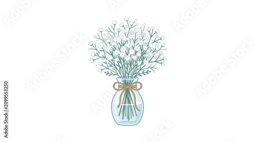 Fotografie Babys Breath Flowers in Glass Vase Vector Illustration