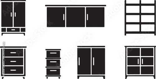 Photos Set of black furniture icons isolated on transparent background flat style storage organization elements