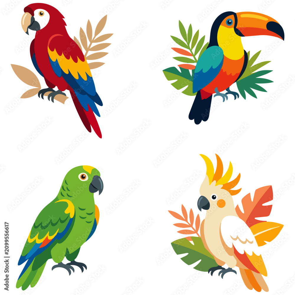 Obraz premium Colorful Parrot Illustrations on Black Background