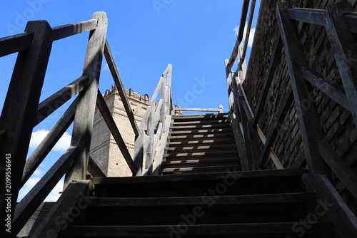 Wooden staircase inside medieval fortress