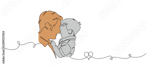 Fotografie An artistic illustration of a father and his son in a continuous line art style