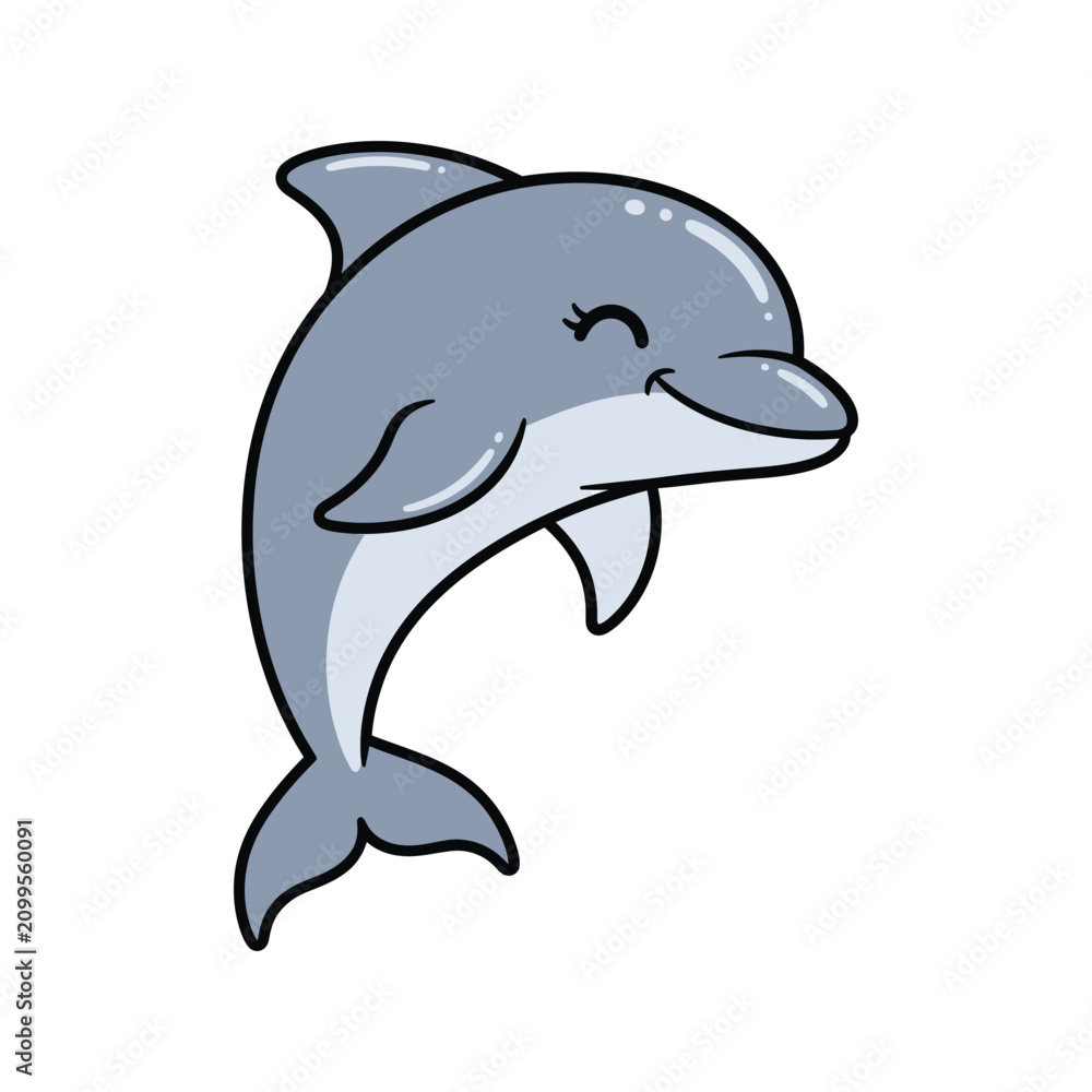 Fototapeta premium Happy little dolphin jumping in a cute flat vector illustration