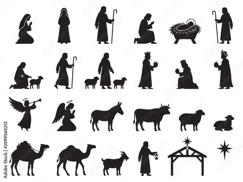 Obraz premium Nativity Scene Silhouettes: Christmas Story Elements Collection