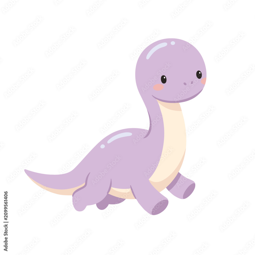 Fototapeta premium Cute Kawaii Purple Baby Brontosaurus in Pastel Prehistoric Style