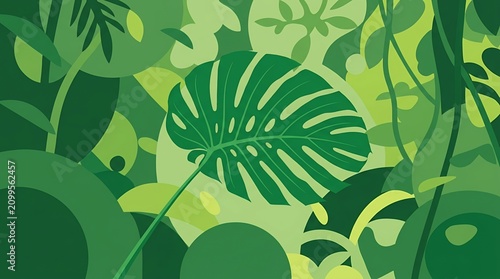 Vibrant Abstract Jungle Leaves Pattern in Shades of Green.