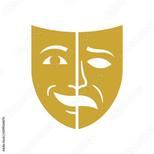 Obraz na plátně Comedy and tragedy theatre masks icon, expressive faces, duality, performance sy