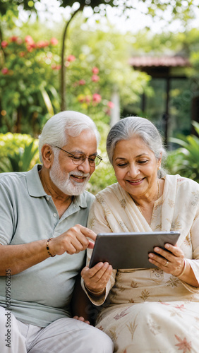 Elderly Couple Exploring Technology Together on Tablet