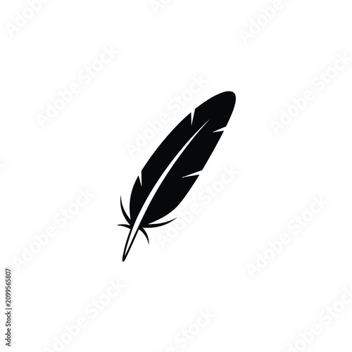 Obraz na plátně Isolated black feather silhouette on white background, simple icon representing