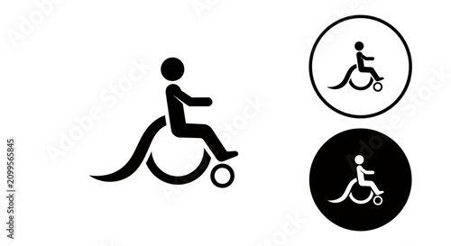 Graphic icon of a person in a wheelchair depicting accessibility and disability awareness.