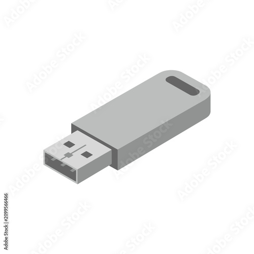 Принти на полотні Isolated gray USB flash drive, portable storage device, data transfer icon, digital memory stick for computer