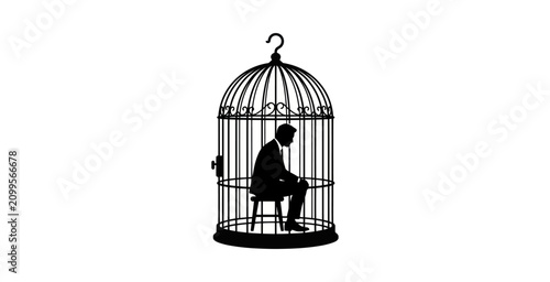 Bild auf Leinwand Businessman Trapped in Birdcage Vector Illustration