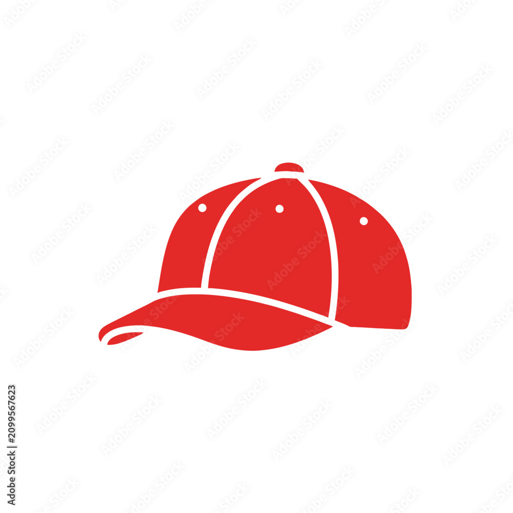 Fototapeta premium Red baseball cap silhouette icon, a simple graphic representation of headwear for sports or casual wear