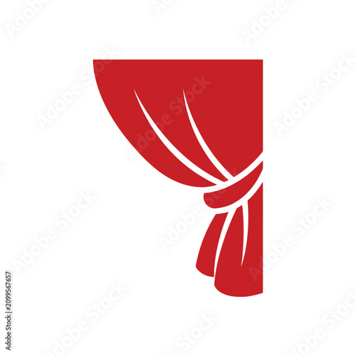 Red curtain icon, theatrical drape, stage backdrop, fabric element, interior design symbol, visual storytelling accessory