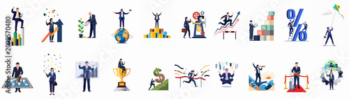 Obraz na płótnie Comprehensive Collection of Flat Business Illustrations Depicting Success, Growt