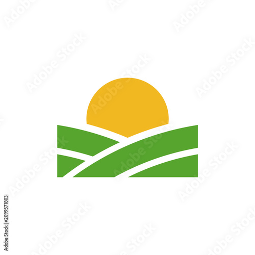 Bild auf Leinwand Modern Sunrise Over Field Agriculture Logo