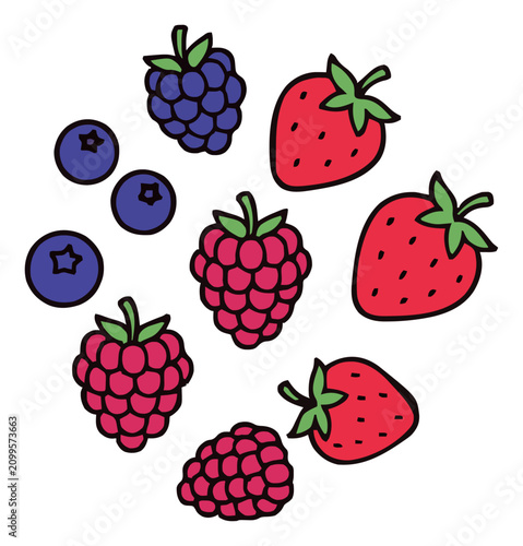 Mixed berry smoothie bowl top view vector illustration. Generative AI