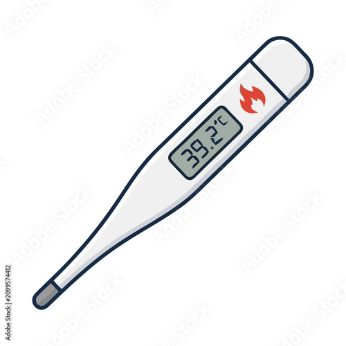 Digital thermometer showing high body temperature fever vector illustration