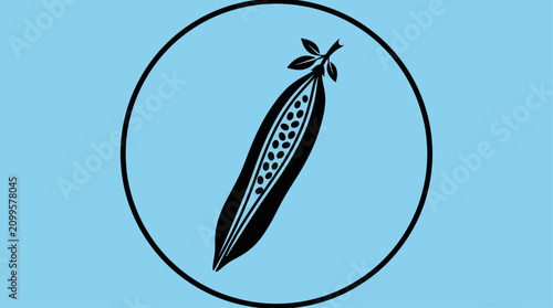 Canvastavla Pea pod illustration features a single open pod with visible seeds inside a circular frame against a solid blue background