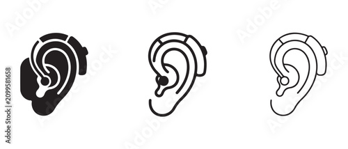 Hearing aid ear icons in different styles for accessibility and medical concepts  ear health and hearing loss awareness symbols