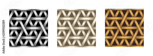 Triangle Bamboo Rattan Wicker Weave Woven Seamless Pattern Vector Illustration Set