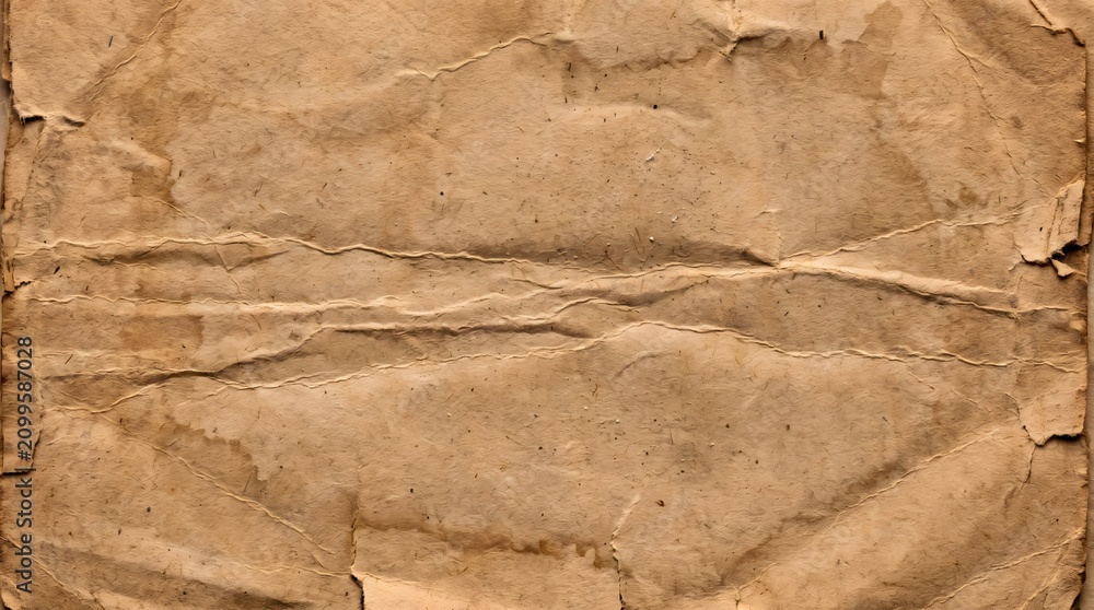 Fototapeta premium Crinkled antique paper texture with deep shadows during soft studio lighting for vintage backgrounds