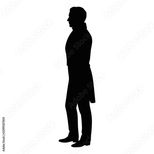 A striking black silhouette of a gentleman from the 1800s, depicted in profile wearing a formal tailcoat and a high-collared shirt from the era.