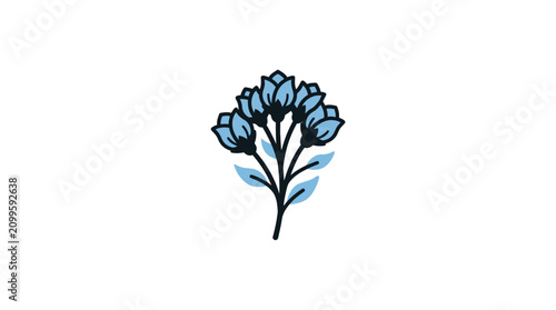 Canvas-taulu Flower bouquet illustration features delicate blue petals and stems on a clean white background