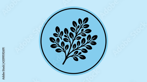 Картината върху платно Moringa branch illustration features a detailed plant motif enclosed within a circular frame