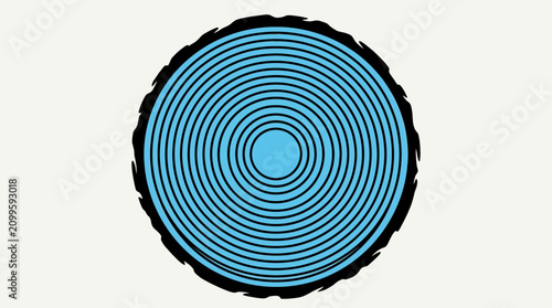 Tree rings graphic presents a symmetrical pattern of alternating blue and black circular lines representing the cross-section of timber on a neutral surface.
