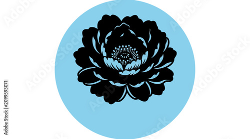 Flower blossom icon features a detailed black floral shape centered within a light blue circle.