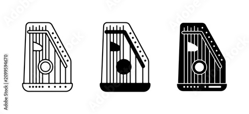 Konstfotografi Zither Instrument Icons, Harp Guitar Vector Graphics, Chordophone Music Symbols