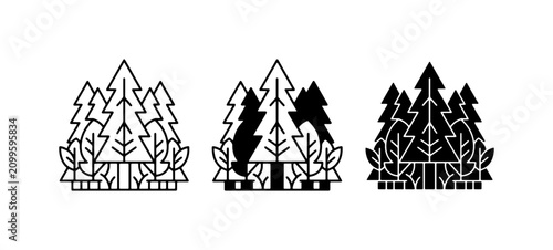 Fotografía Forest Icons, Pine Trees, Woodland Graphics, Nature Symbols