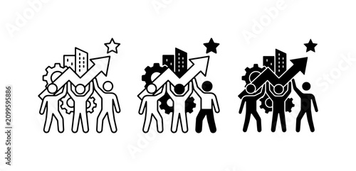 Teamwork Success Icons: Growth, Goals, Business Achievement