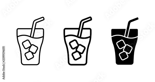 Canvastavla Refreshing Drink Icons Set, Cold Beverage Vector Graphics, Ice Cubes & Straws