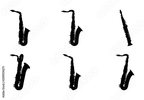 Canvas Print Saxophone Icons Set, Musical Instrument Vector Graphics, Jazz Music Symbols