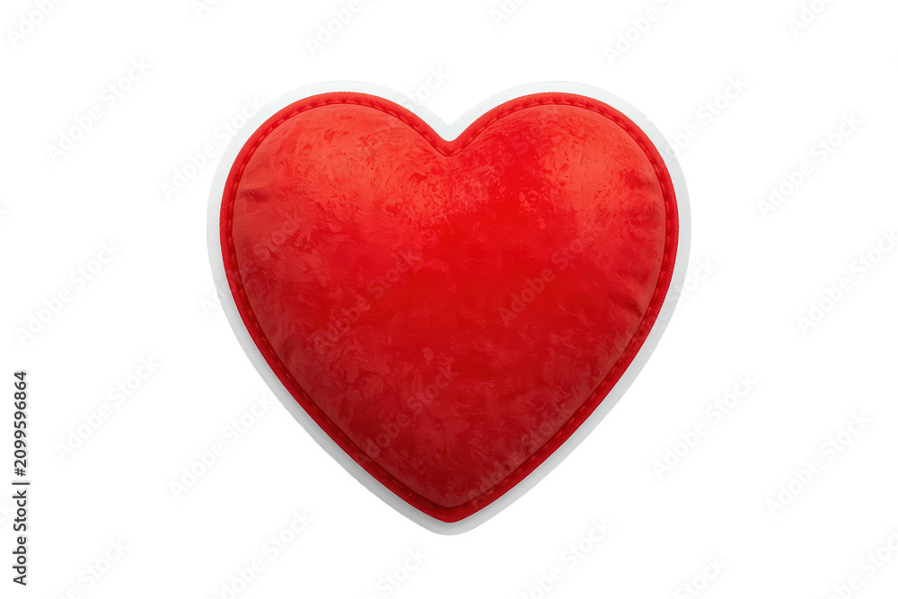 Fototapeta premium Red heart velvet pillow celebrating love, romance, passion, and valentine's day, isolated with a transparent background
