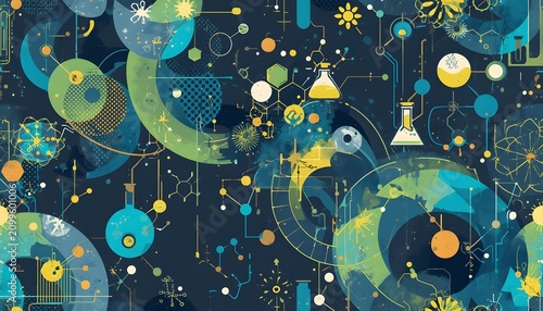 Abstract Science and Laboratory Background, Chemistry Biology Research Flat Illustration