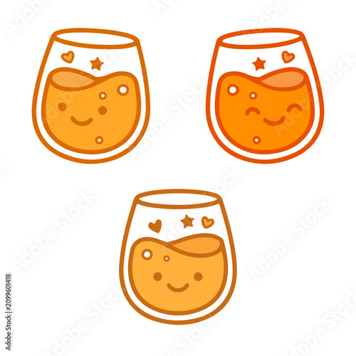 Obraz na płótnie Set of funny cartoon drinks, orange juice glasses, cute vector doodle