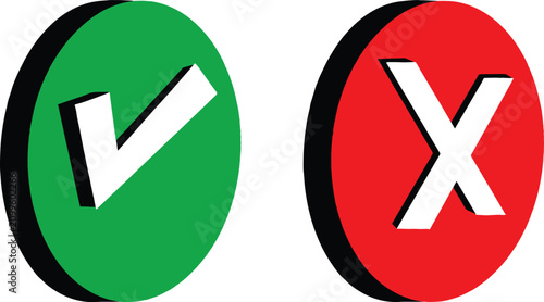 Bild auf Leinwand Green Check Mark and Red Cross Symbol: A graphic illustration showcasing a green check mark indicating approval and a red cross symbol representing rejection or incorrectness, presented side-by-side