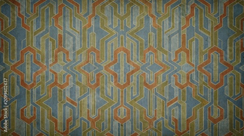 Abstract Botanical Seamless Pattern with Retro Leaves and Geometric Shapes