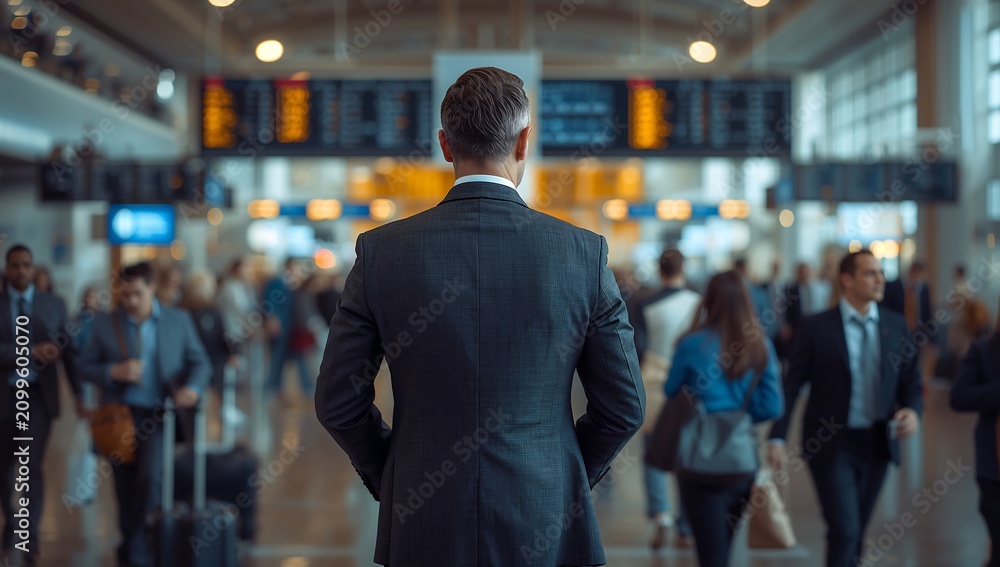 Fototapeta premium Generative AI captures a busy airport terminal scene with travelers