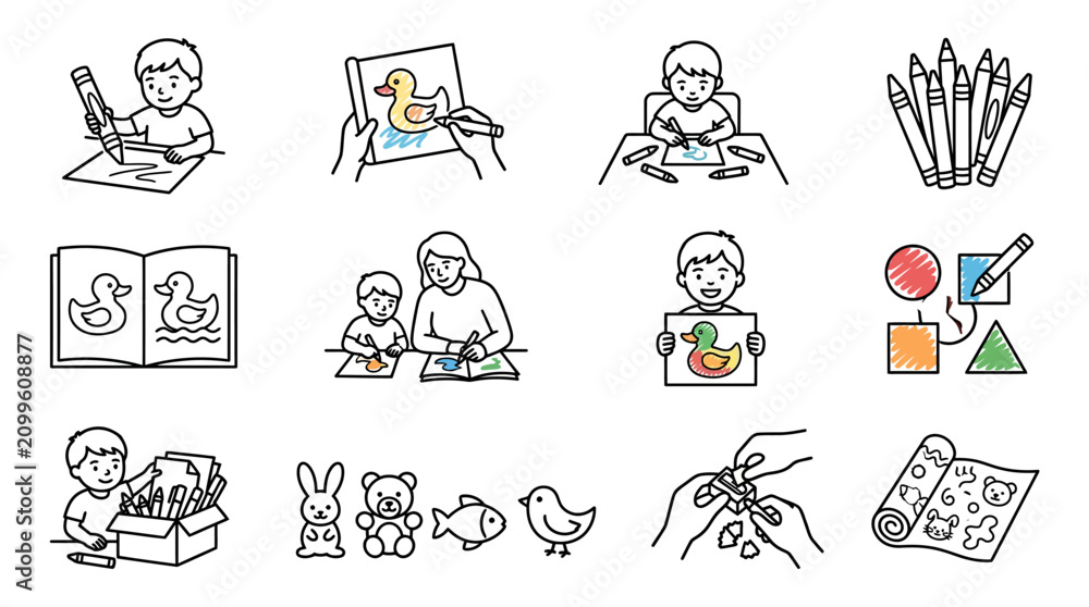 Fototapeta premium Modern Educational Showing Children Engaging in Creative Artistic and Learning Activities with Ducks Colors and Crafts