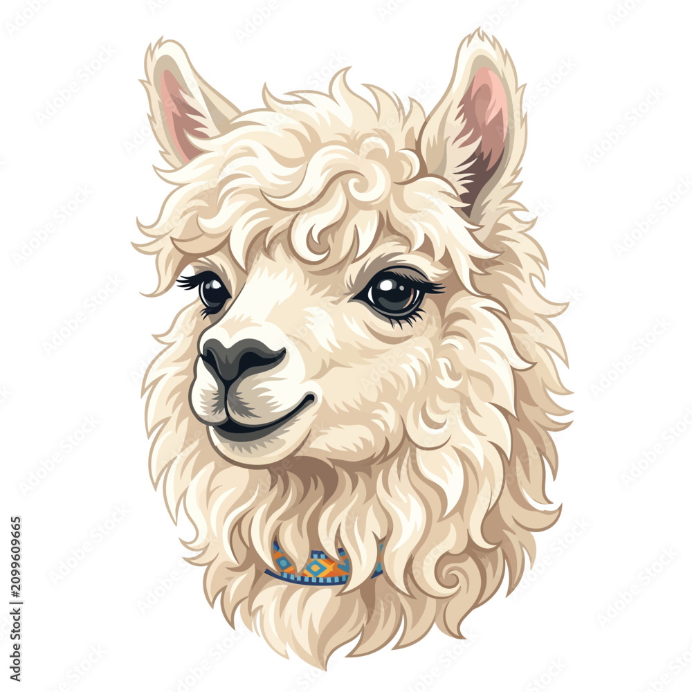 Obraz premium Cute Fluffy Llama Portrait Illustration with Decorative Collar