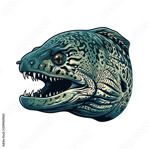 Fierce Moray Eel Head Illustration Isolated on White