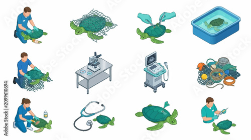 Cuadro en lienzo Flat vector illustrations of medical and healthcare professionals at work